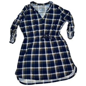 Bobbie Brooks Blue/Tan/Cream Plaid Dress Soft Stretchy‎ Tie Women's 1X